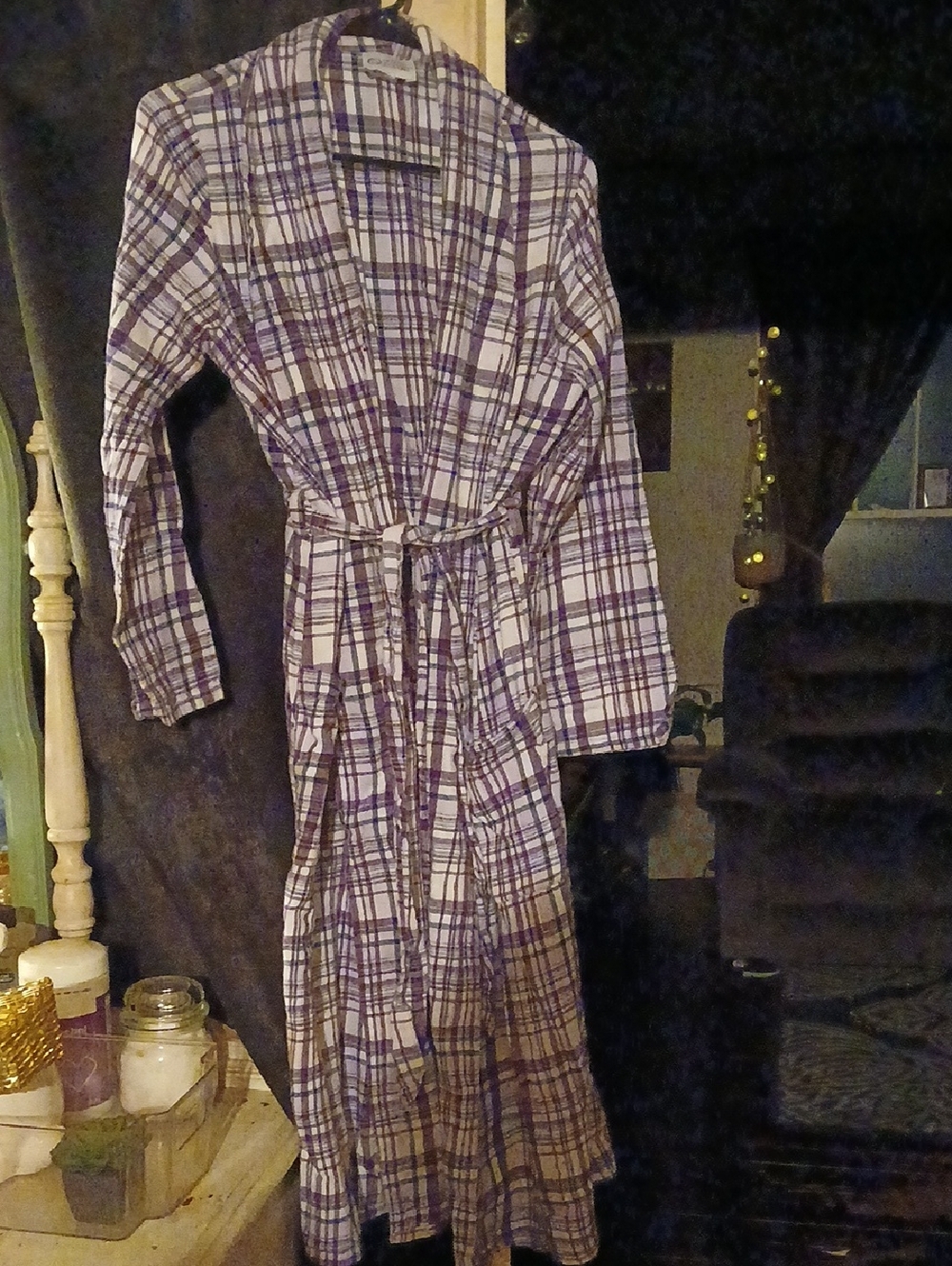 Plaid Women's Robe - White and Purple Wrap Robe